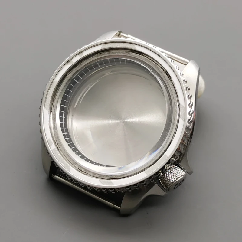 Silver SKX007 Watch Case Flat Sapphire Crystal Glass Fits NH35 NH36 4R 6R 7S Movement 28.5mm Dial Men Watch Case Repair Parts