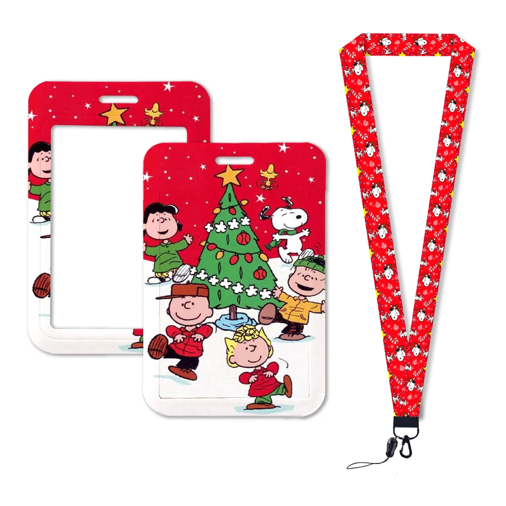 Christmas Snoopy Design Red Series Cute Badge Holder ID Card Bus Card Holder Lanyard for Accessories Gifts Party Decoration