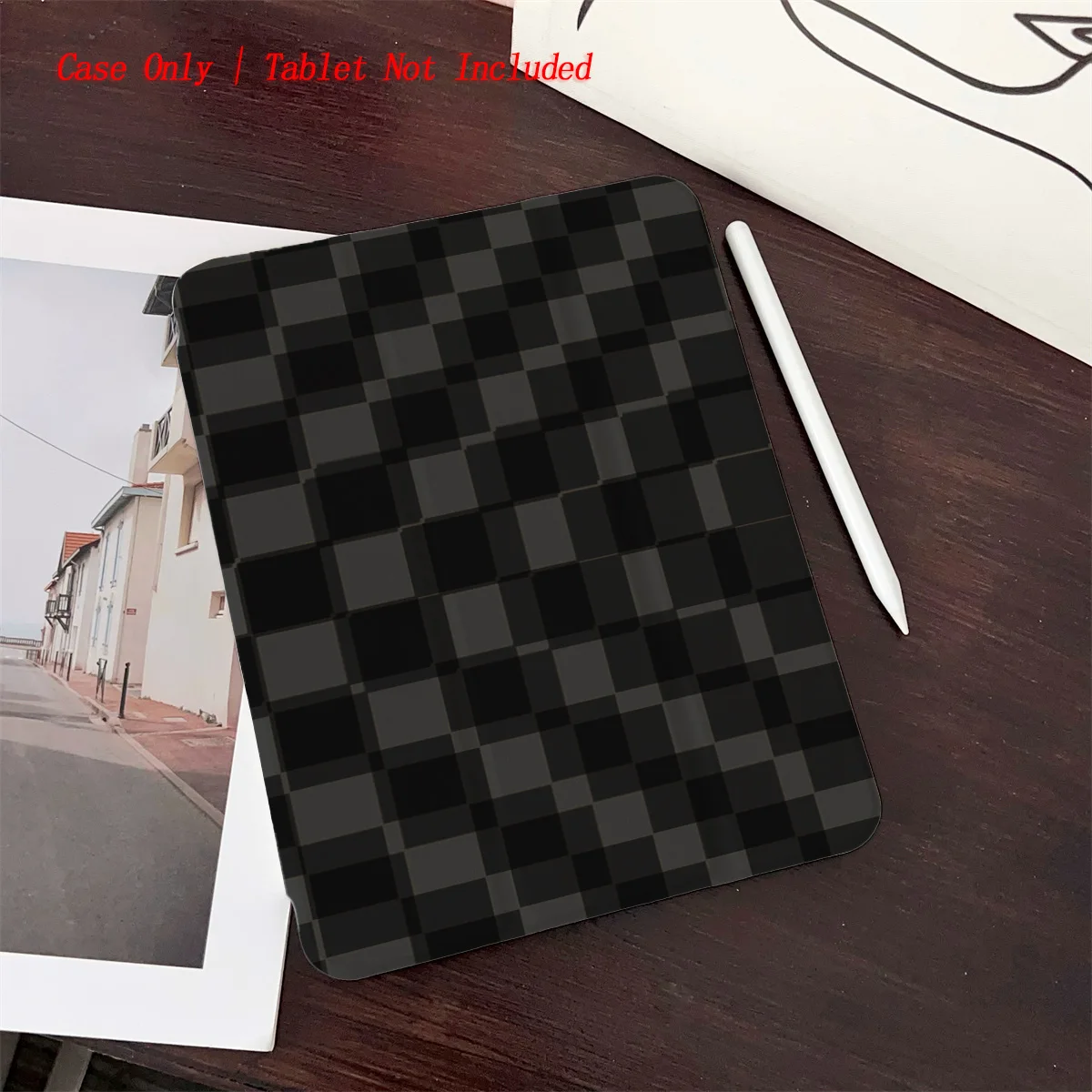

Minimalist Black-Gray Square Plaid iPad Case For Apple iPad Pro 11/12.9 Air 4/5 Mini 6 10th Gen Cover