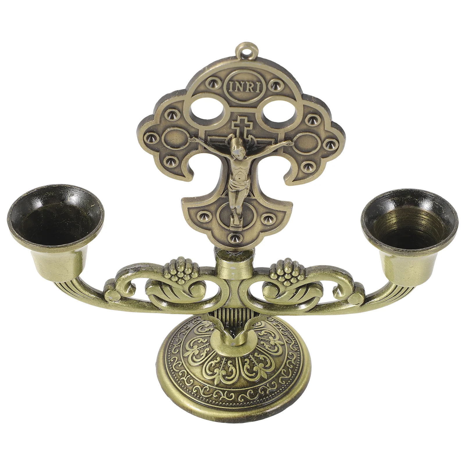 

Brown Retro Wind Chimes Christian Church Candlestick Desktop Holder Small Stand Ornament