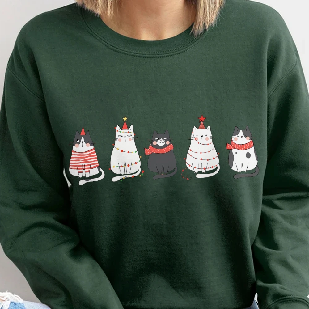 Cat Christmas Sweatshirt Meowy Xmas Sweater Cats Lovers Pullover Cat Owners Mum Jumper Gift Merry Christmas Winter Season Outfit