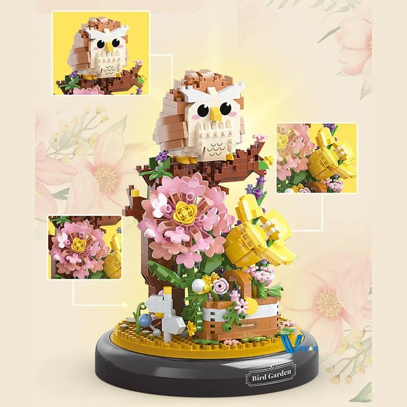 Panda Diamant Bausteine Blume Eule Tier Zusammengebaut Vogel 3D Modell Kunststoff Puzzle Ziegel Spielzeug Für Geschenke Mit Display