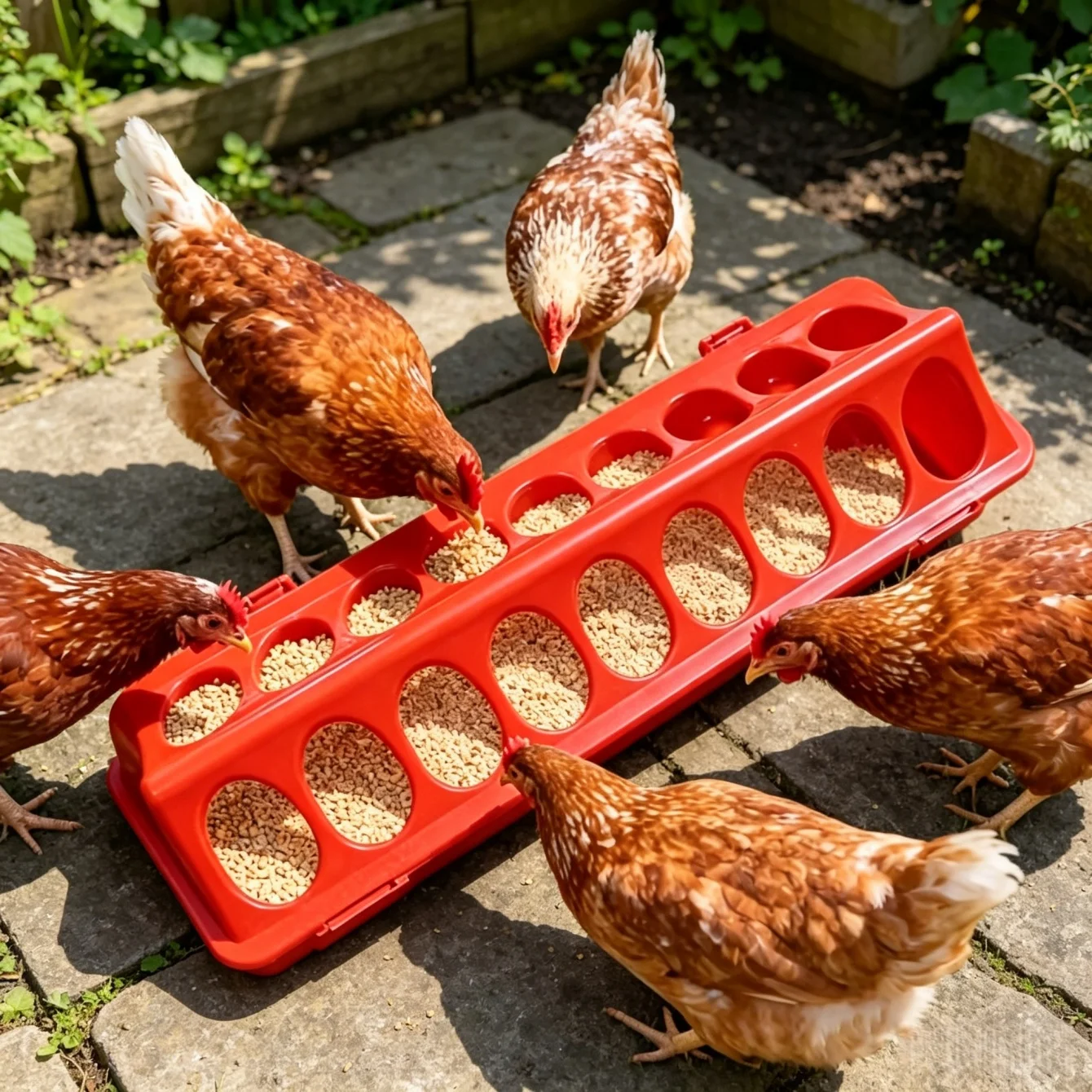 Flip Top Poultry Feeder, Plastic Chicken Feeder Trough Multi-Hole Poultry Feeding Tray No Mess No Waste Chick Feeding Dispenser