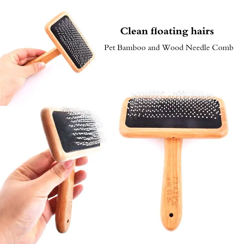 Pet Dogs Cats Accessories Tools Open Knot Pet Combs Durable Dense Natural Bamboo Handle Comb and Stainless Steel Hair Brush