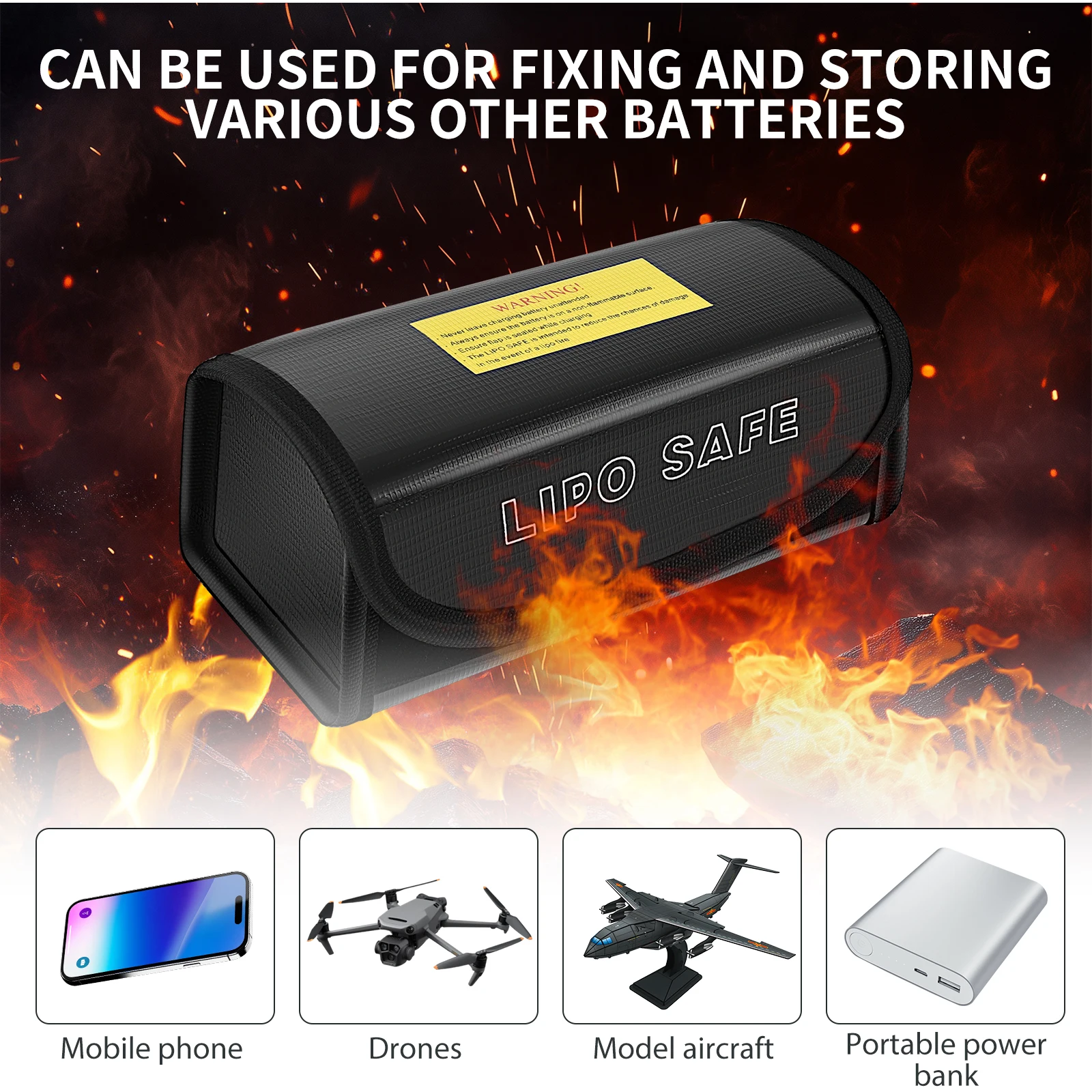 2Pcs Lipo Battery Bag Fireproof Lipo Guard Safe Box 185 x 75 x 65 mm Explosionproof Small Charging Case  for rc Storage, Lithium