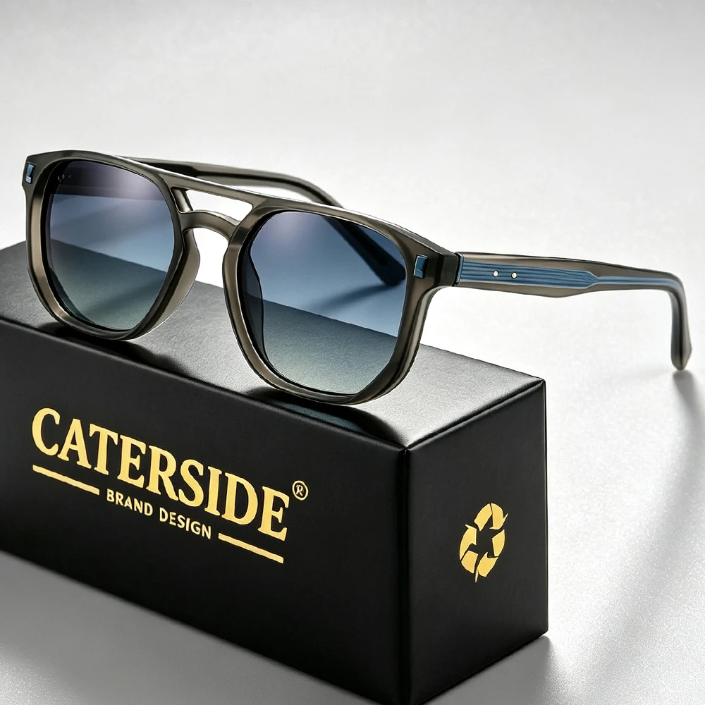 Image of CATERSIDE Pilot Square Sonnenbrille für Herren und Damen, flaches Doppelbrücken-Design, Sonnenbrille, Retro-Sonnenbrille für den Außenbereich, UV400