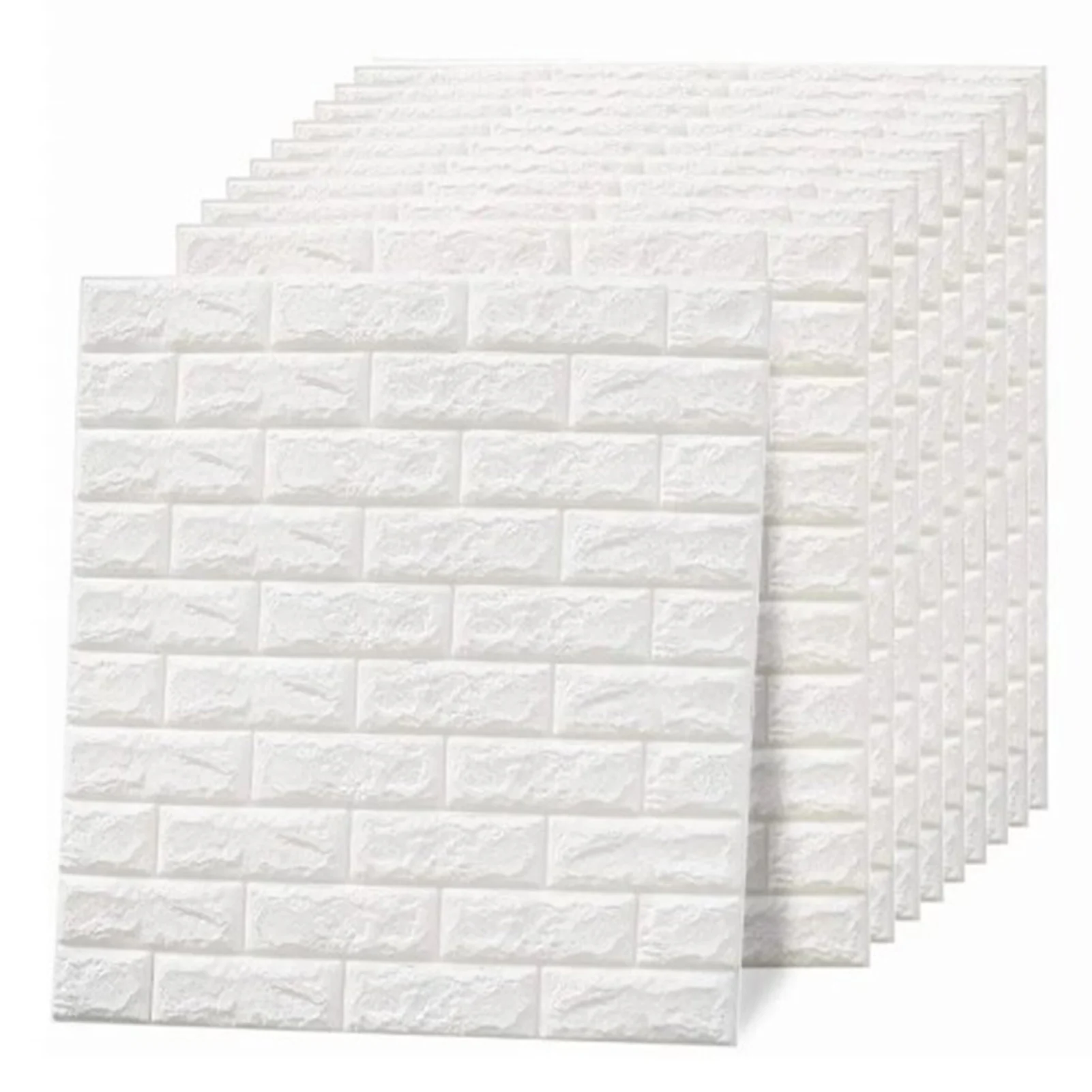 

F2 10pcs 3D Wallpaper Self Adhesive Waterproof Cuttable Odorless Faux Brick Wall Panel for Living Room Bedroom White Thickened