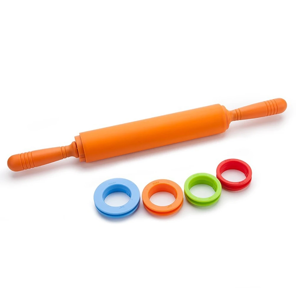 Adjustable Silicone Rolling Pin with 4 Spacers for Dough Pizza Non Stick Rolling Pin Baking Pastry Tool