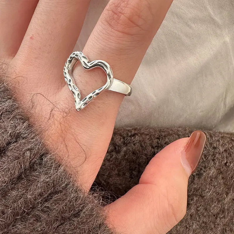 

Real Pure 925 Sterling Silver Rings For Women Accessories Vintage Irregular Love Heart Ring 925 Silver Fine Woman Jewelry