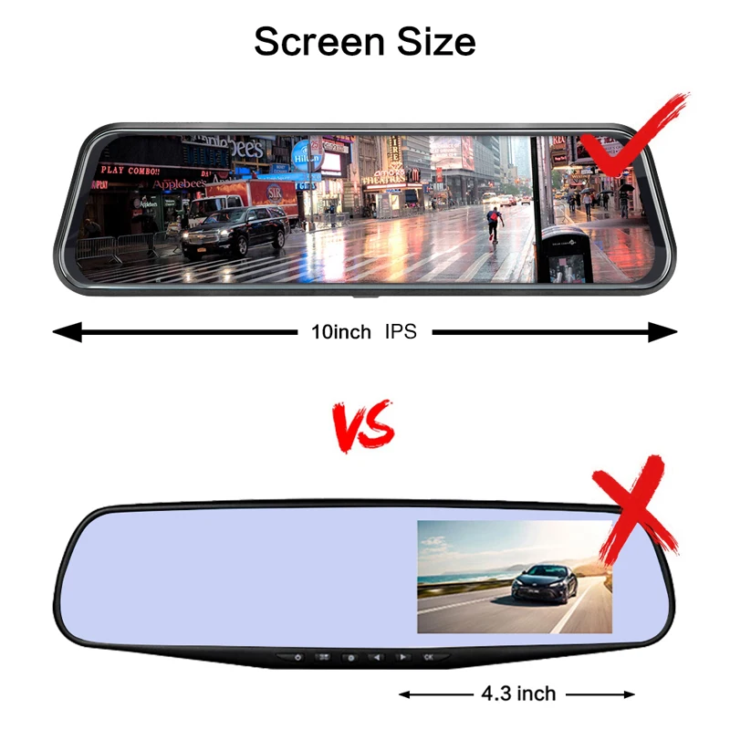 Car Dvr Mirror 10 Inch IPS 2.5D Touch Screen Stream RearView Dash Cam Mirror Dual Car Camera Dashcam Drive Recorder FHD1080P