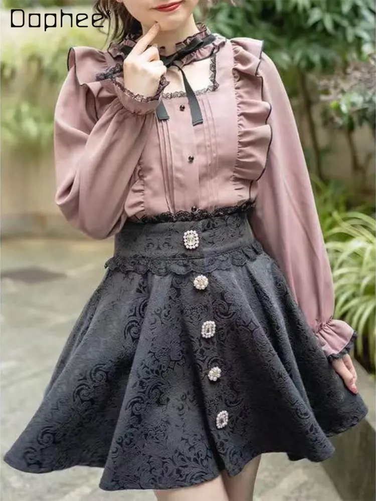 

Rojita Sweet Ruffles Blouse Woman 2023 Spring and Autumn New Japanese Style Lolita Long Puff Sleeve Bow Shirt Cute Top Femininas
