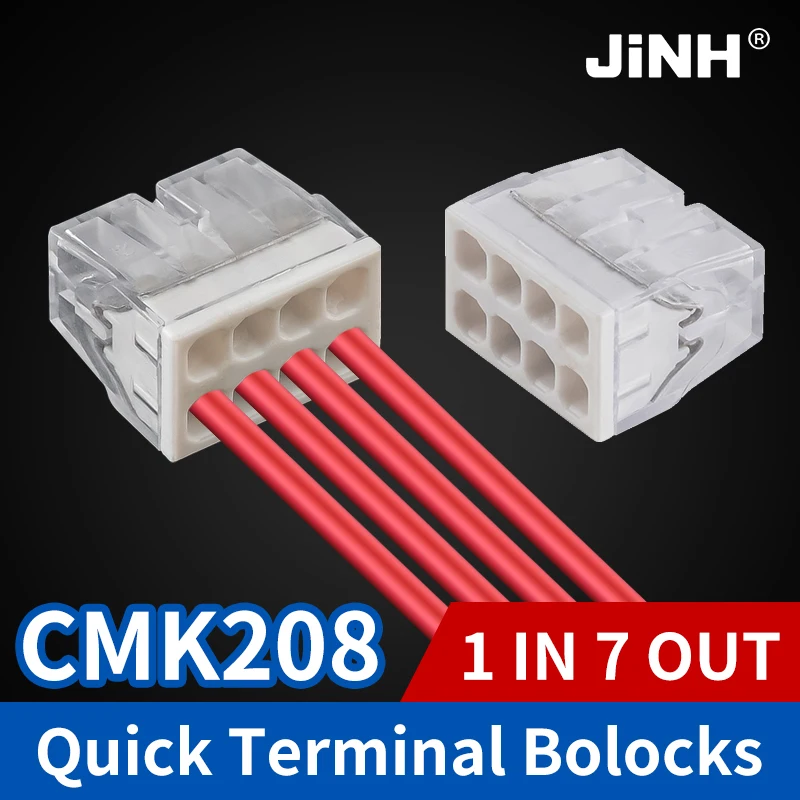 

JINH CMK208 30Pcs Mini Quick Wire Splice Connector 8 Holes Transparent Terminal Block for Home Lighting