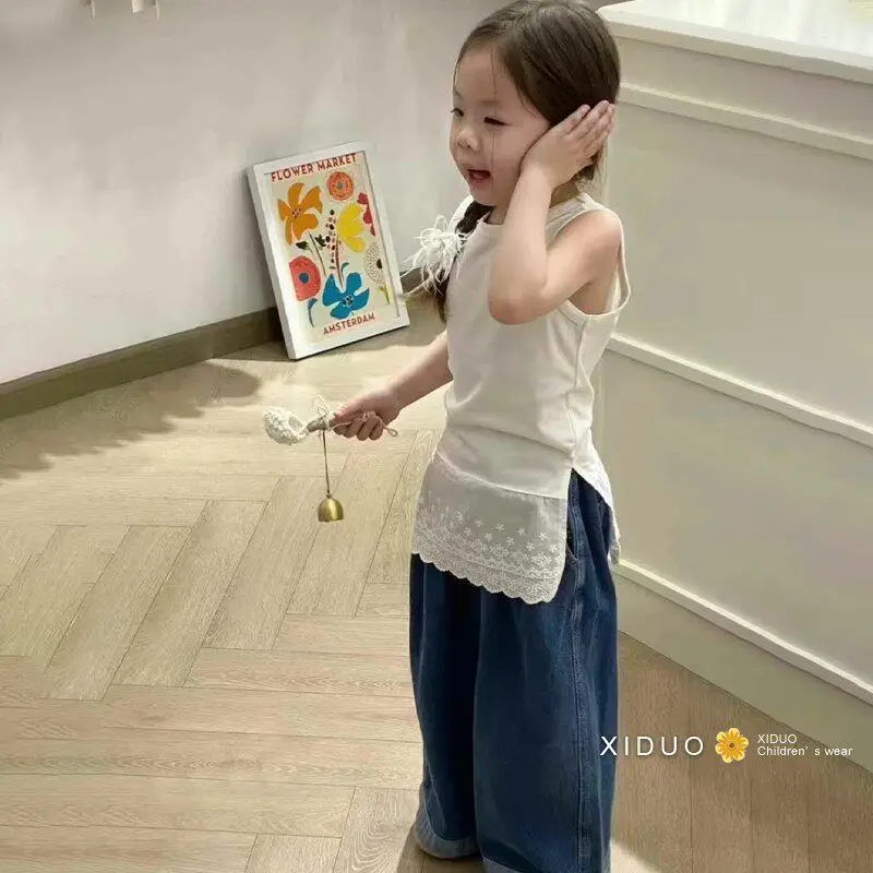2026 Girls Korean Stylish Trendy Comortable Breathing Sleeveless Vest Kids Summer Sweet Top