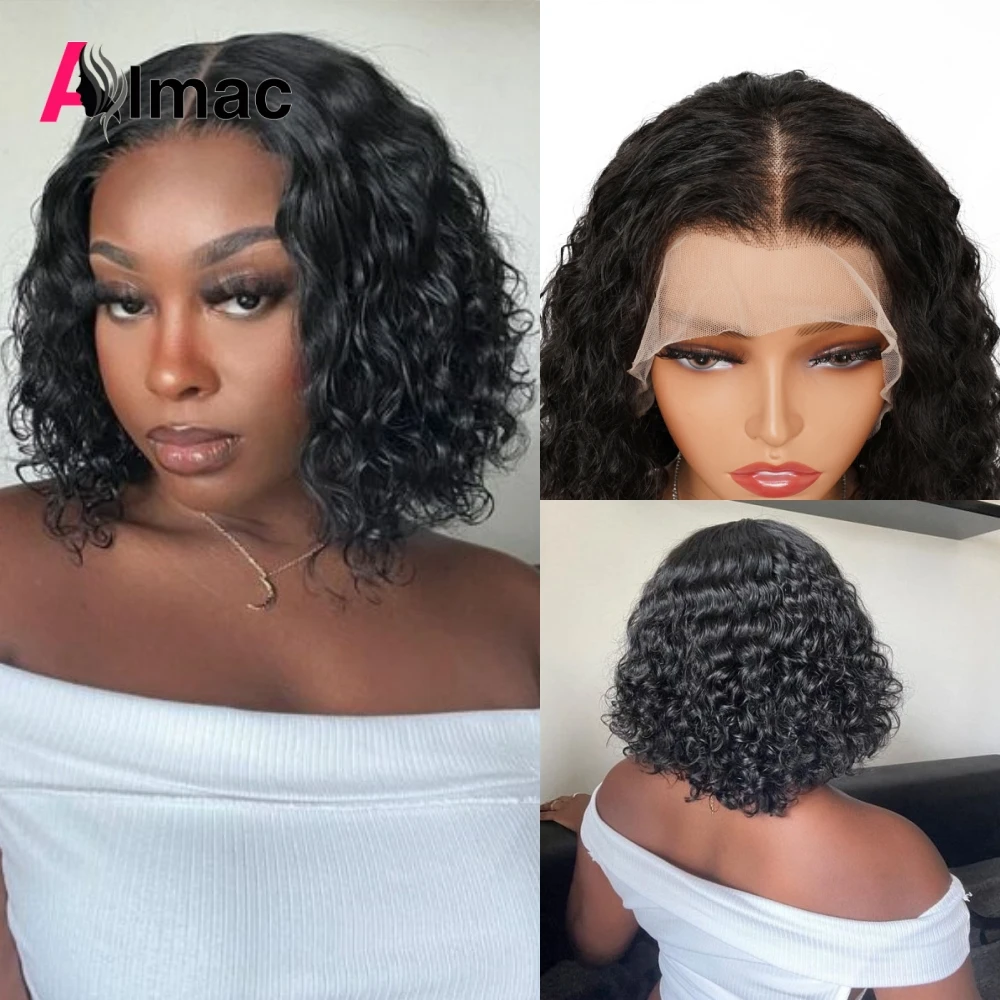 

Water Wave Short Bob Human Hair Wig 180% Density 13x4 Lace Frontal Indian Virgin Remy Hair Wigs 8-16Inch