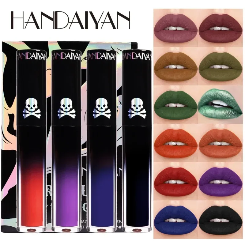 Lápiz labial gótico para Halloween, Pintalabios líquido negro de larga duración, resistente a las manchas, mate oscuro brillo de labios, terciopelo