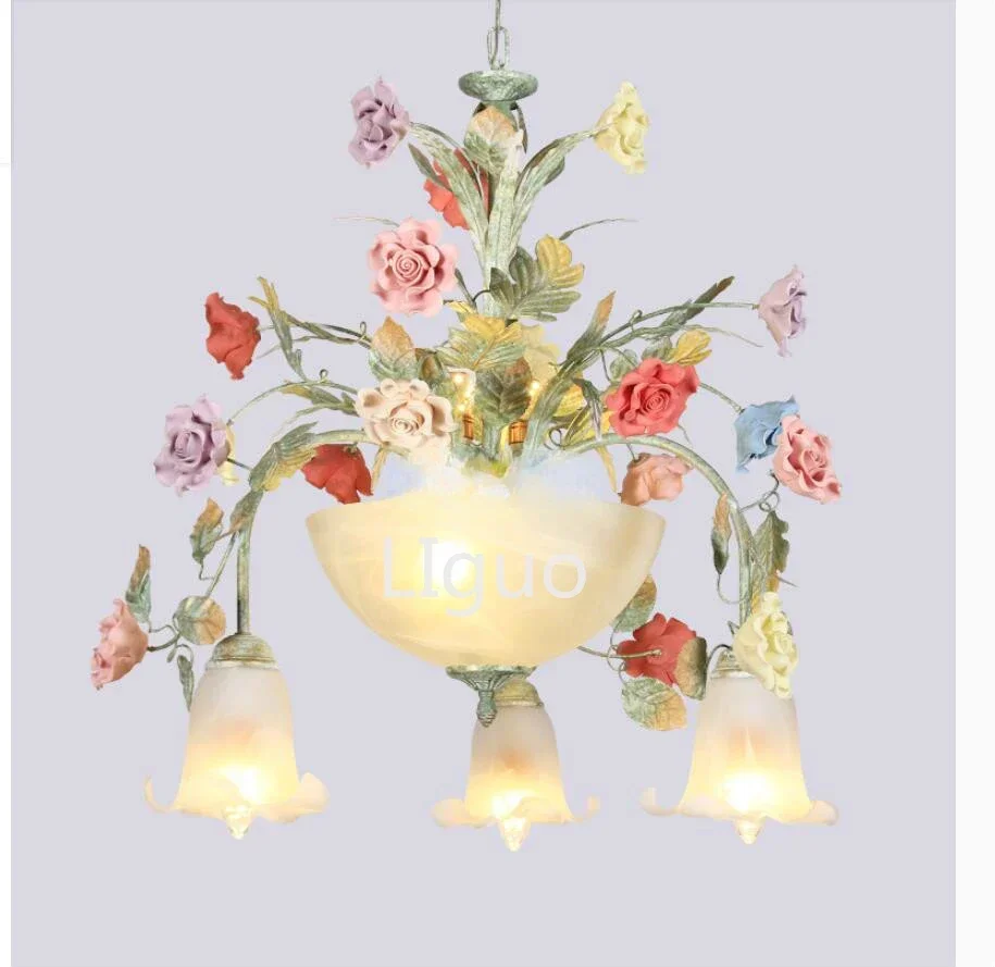 Art Floral Chandelier lamp Lustre Light 7L/10L Colorful Ceramic Rose Pendant Chandelier Light Fixture E14 LED AC Home Decoration