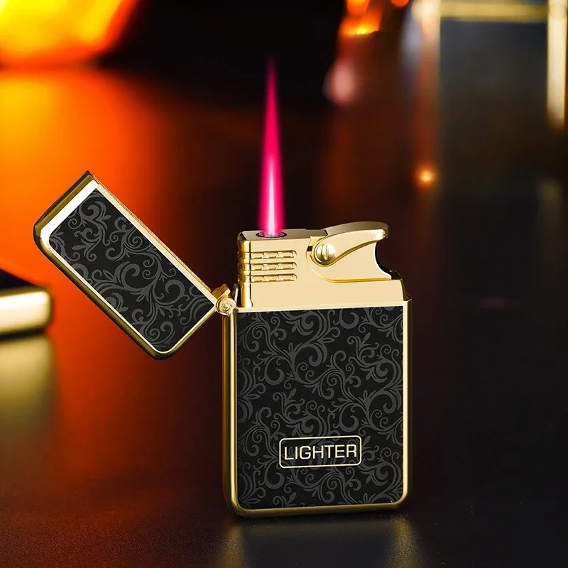 Metal Embossed Lighter Windproof Jet Red Flame Butane Gas Turbo Torch Cigar Unusual Lighters Smoking Accessories Gadgets for Men