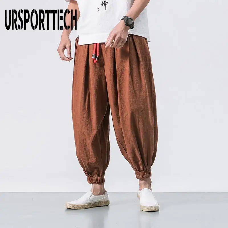 

Oversized Men Loose Harem Pants Spring Autumn New Chinese Linen Overweight Sweatpants High Quality Casual Brand Trousers Male