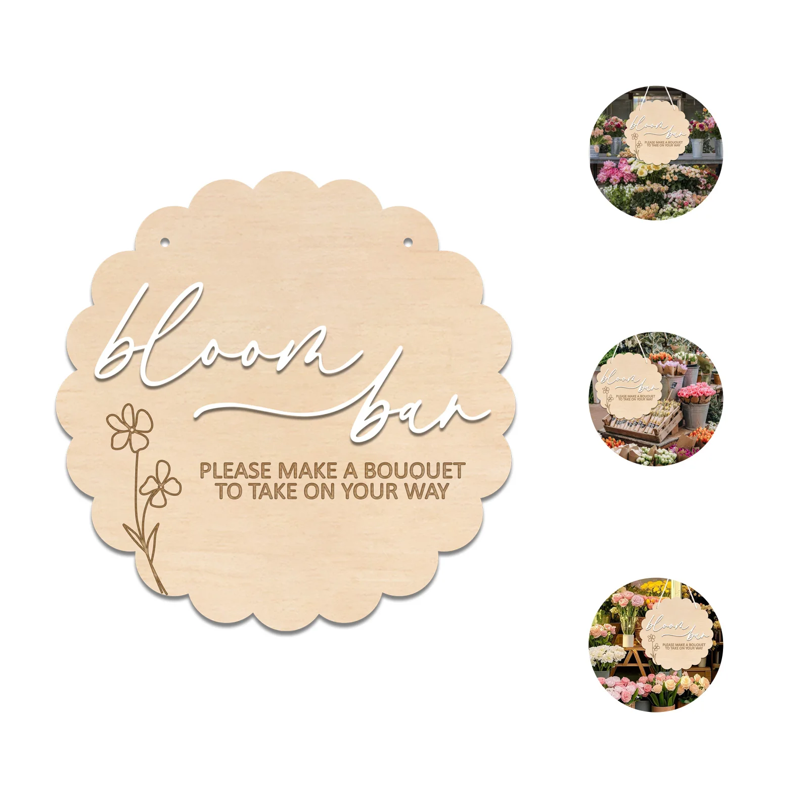 

23cm round Wooden Bloom Bar Sign for Wedding Bridal Shower Hanging Bouquet Floral Design Welcome Sign