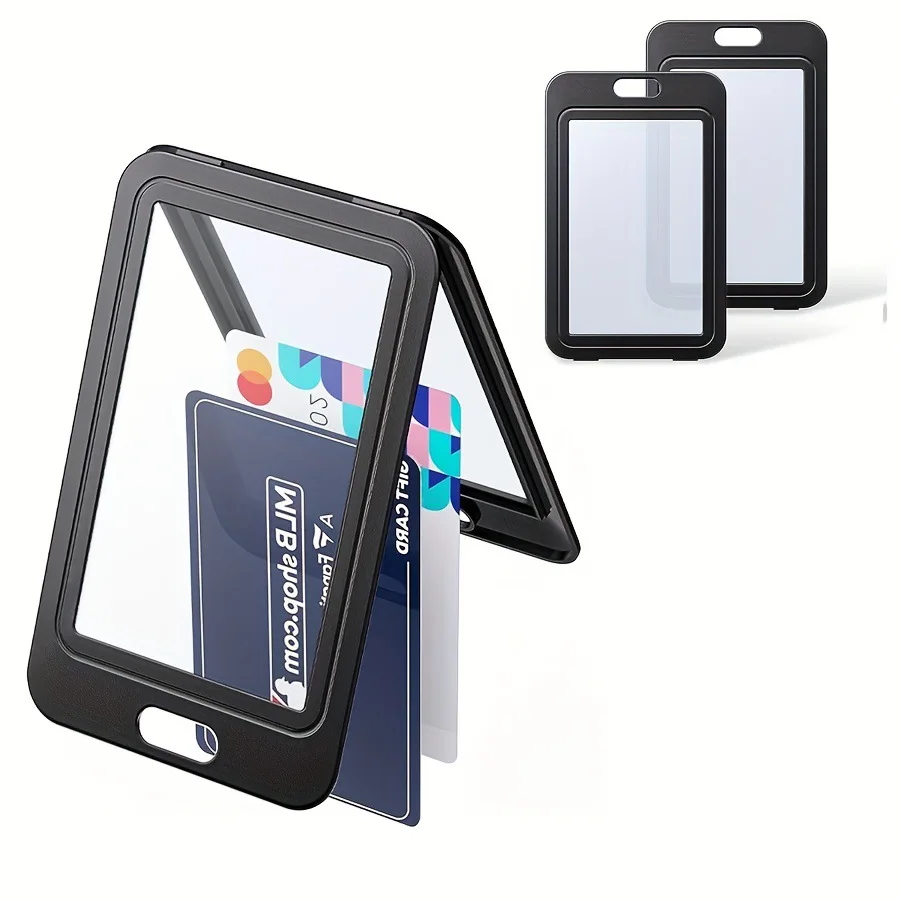 Double Sided PP Plastic Transparent ID Cover, Black Dual Card Capacity IC Work ID Badge