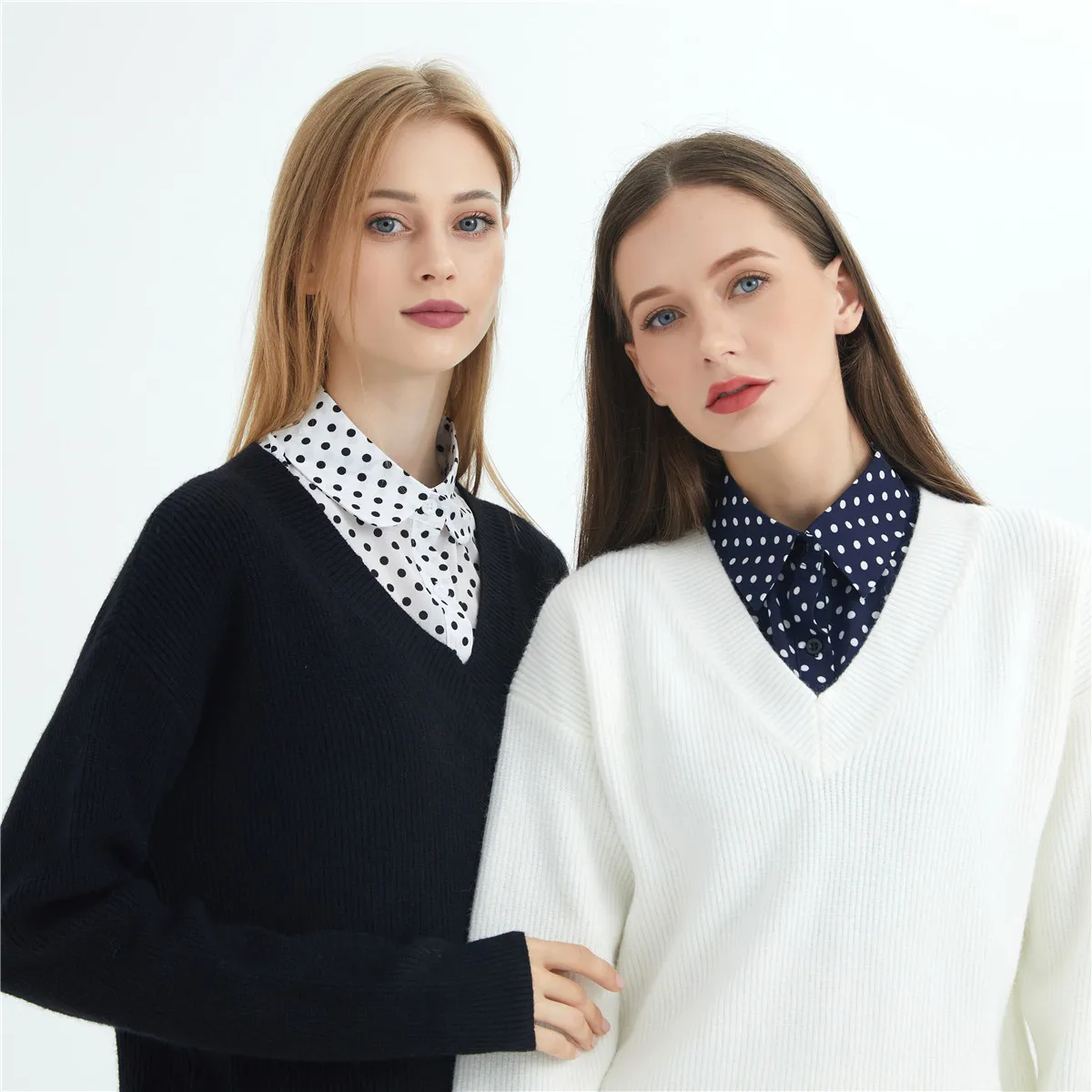 

Linbaiway Front Tie for Women Polka Dots Fake Collar Laides Lapel Detachable Collar Shirt Female False Collar Necklace Decor