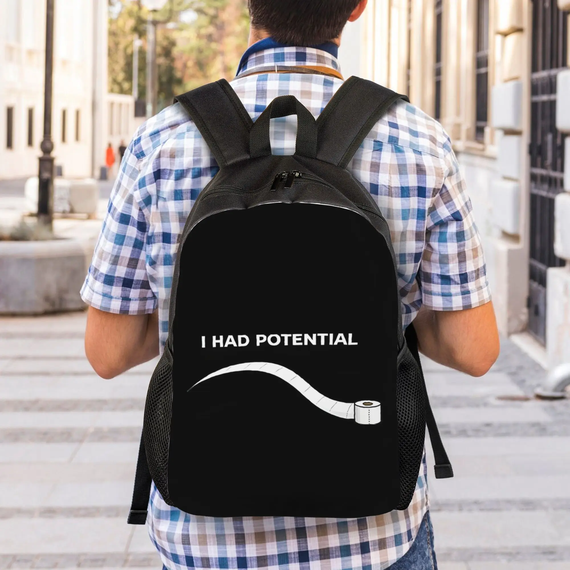 Harajuku Design I Had Potential Toilet Paper Meme Dark Humor Minimalist Storage Bag  For Women Handbag Backpack