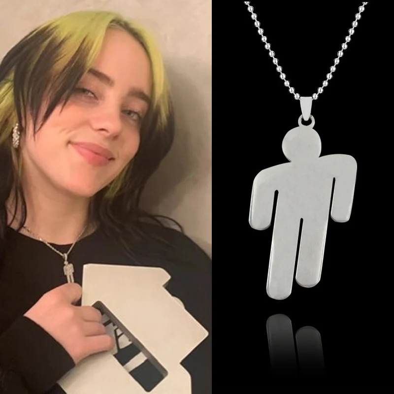 Billie Fashion Skew Head Tag Stainless Steel Rhinestone Pendant Necklaces for Men Women Wholesale Hip Hop Accessories Jewelry ﻿