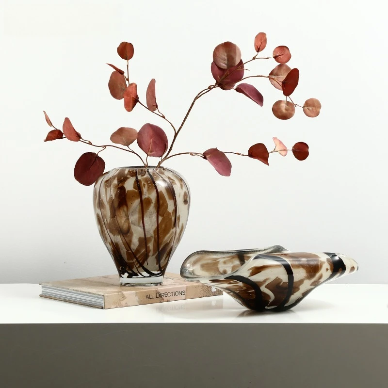 Italian light luxury creative ink strand pattern glass vase villa living room coffee table dining table high-end fruit pot