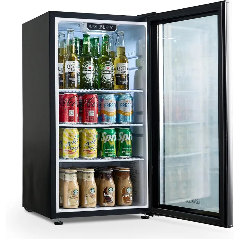 PremiumLevella PRF37DX Glass Door Display Refrigerator 3.1 cu ft Commercial Beverage Cooler Merchandiser - Black