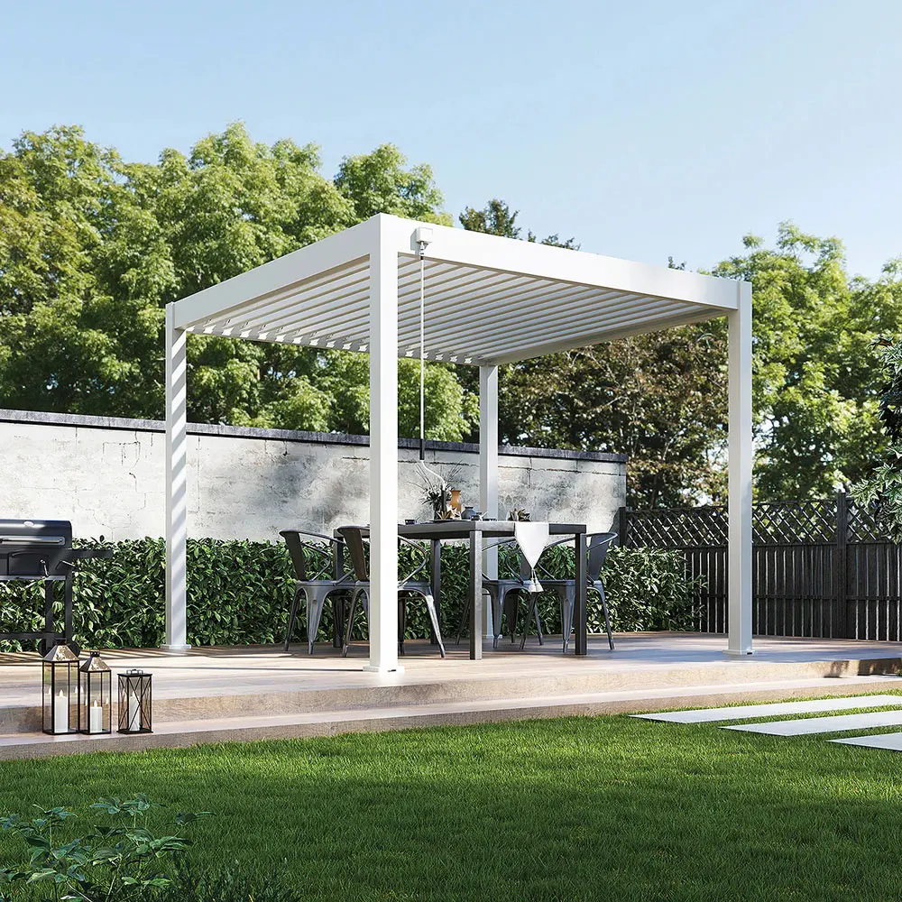 Mingyang Factory High Quality Motorized Louvered Corner Aluminum Alloy Outdoor Courtyard Garden Pergola Gazebo With LED Light