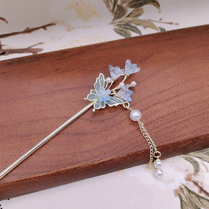 Updo hairpin, butterfly flower step, shaking head decoration, tassel hairpin, hair accessory