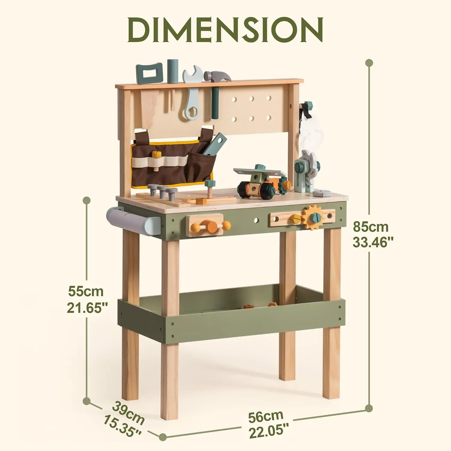 Robud-Wooden Kids Tool Bench Toy, Play Workbench com cinto de ferramentas, papel de desenho para construção, perfeito para crianças, idades 3-5