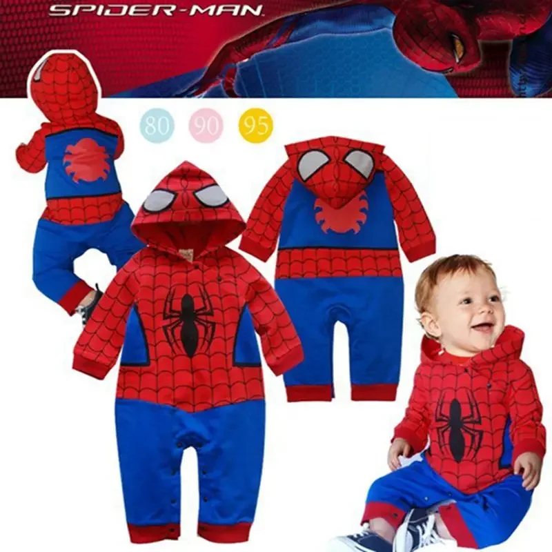 New Baby Girls Rompers Infant Newborn Cartoon Spider Man Short Sleeve Kids Jumpsuit For Boys Clothes Cotton Hoodies Tops Outfits