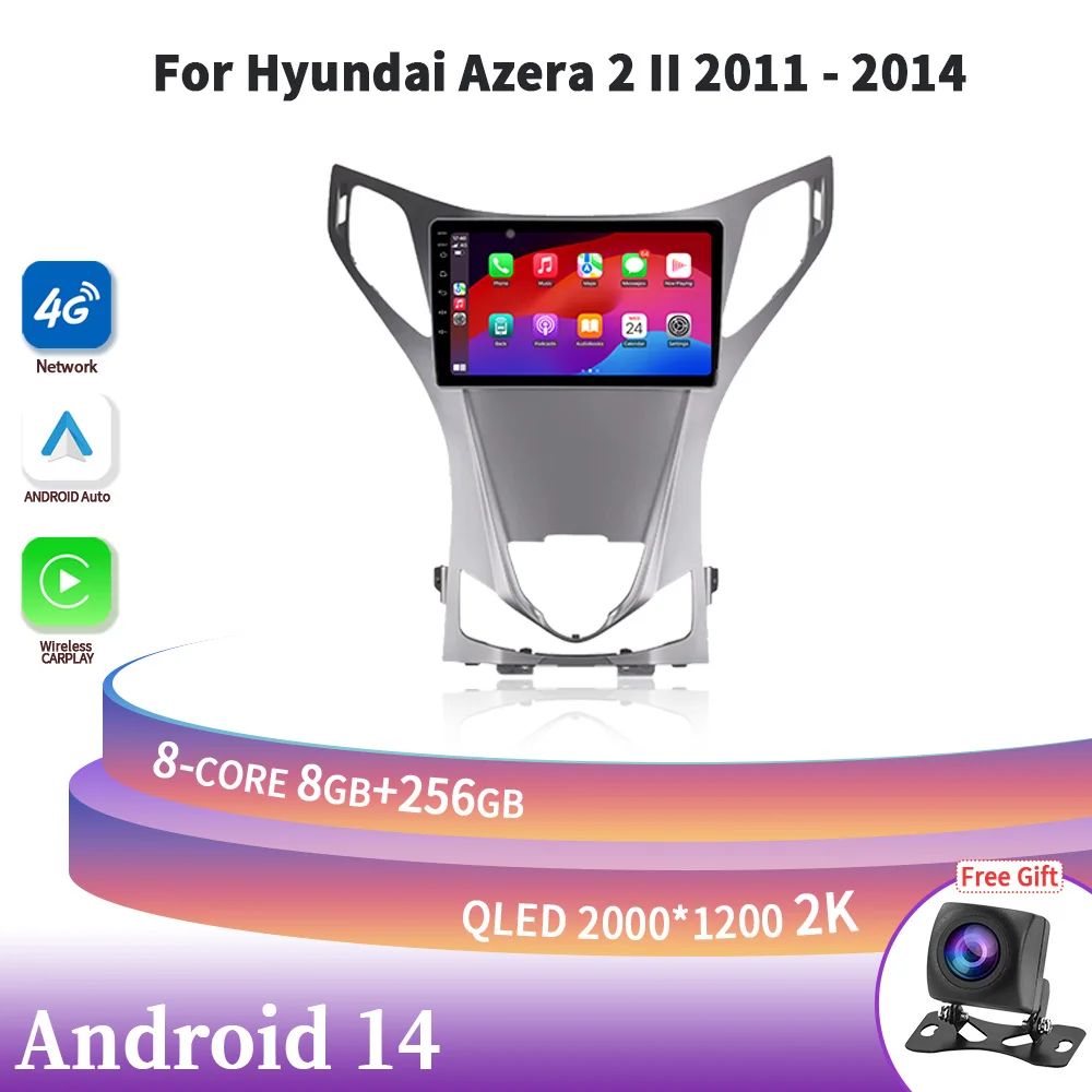

Wireless Carplay Stereo For Hyundai Azera 2 II 2011-2014 Android 14 Car Radio Multimedia Navigation Head Unit Screen 2DIN 4G