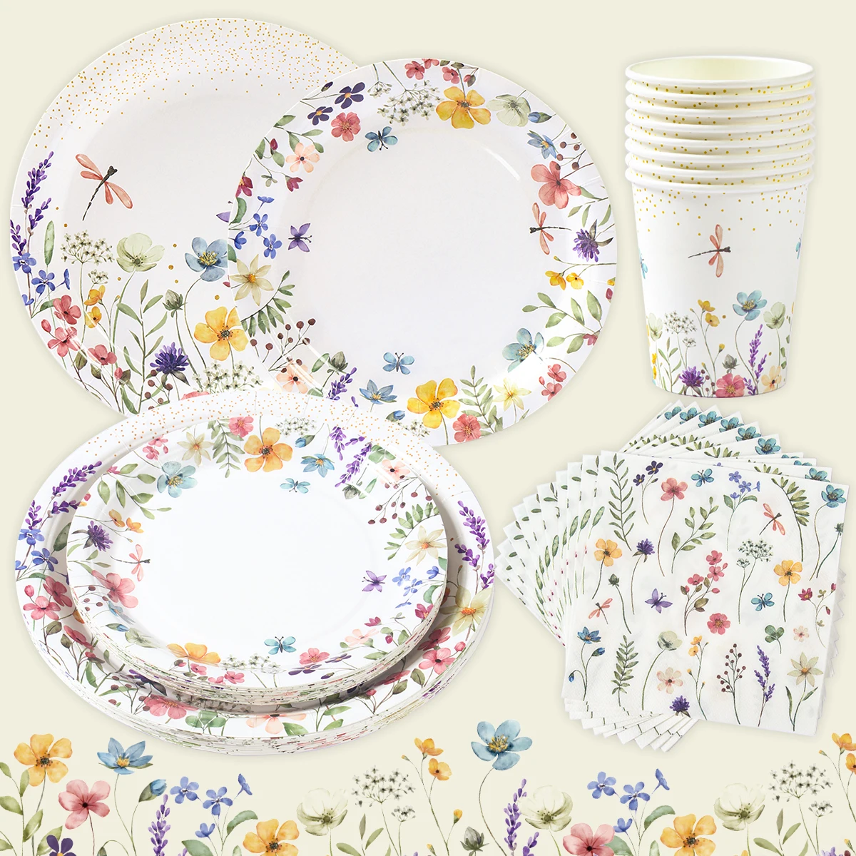 Wild Flowers Theme Disposable Cutlery Tableware Plates Cups Girls Birthday Wedding Party Decoration Garden Tea Party Supplies