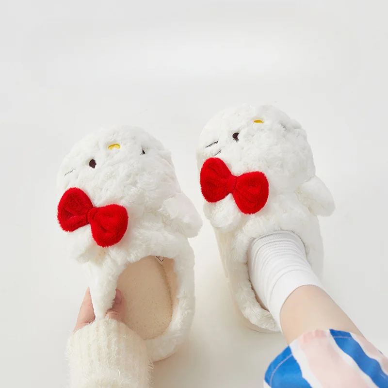 Sanrio Hello Kitty cute sweet warm home women's shoes Kulomi cartoon versatile plush non-slip thick-soled cotton slippers