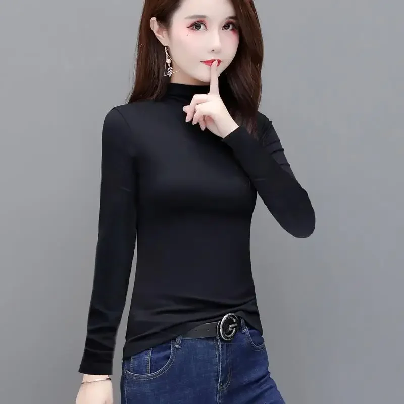 Autumn Turtleneck Modal Thread Knitted Long Sleeve Large Size Thermal Top Spring Wear T-shirt Women