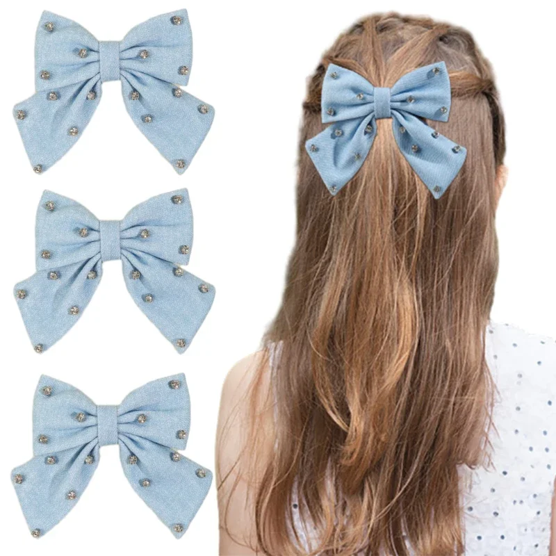 Ncmama-Épingles à cheveux en tissu de cow-boy avec nœud en biscuits, pinces à cheveux bleues, barrettes pour enfants, coiffure pour adolescents, accessoires pour cheveux pour filles, mode