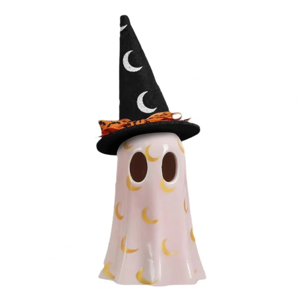 

Spooky Halloween Decor Spooky Halloween Ghost Decorations Resin Ghost Figurine with Witch Hat Indoor Ghost Decor for Fall Home