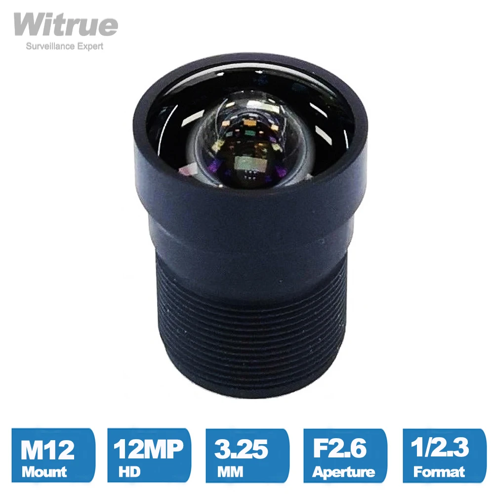 Witrue bez zniekształceń obiektywu 12MP 3.25mm M12 do montażu 1/2.3 "Cal F2.6 z 650nm filtr podczerwieni do działania kamery sportowe