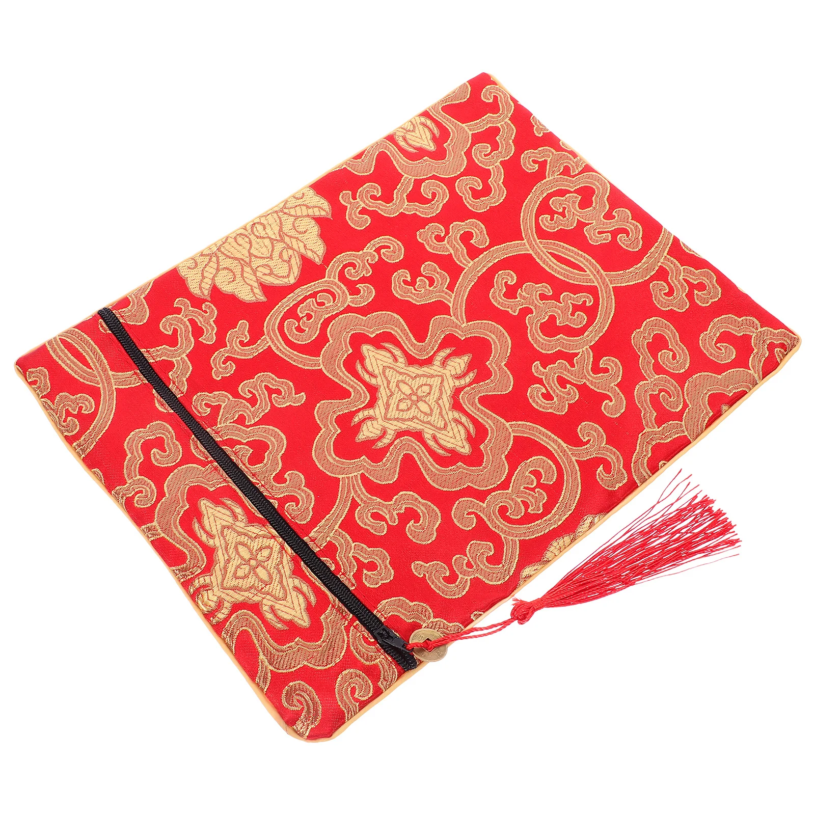 

Buddhist Scriptures Bag Yellow Dragon Embroidered Cloth Book Pouch Brocade File Organizer For Bible Books Documents Pen