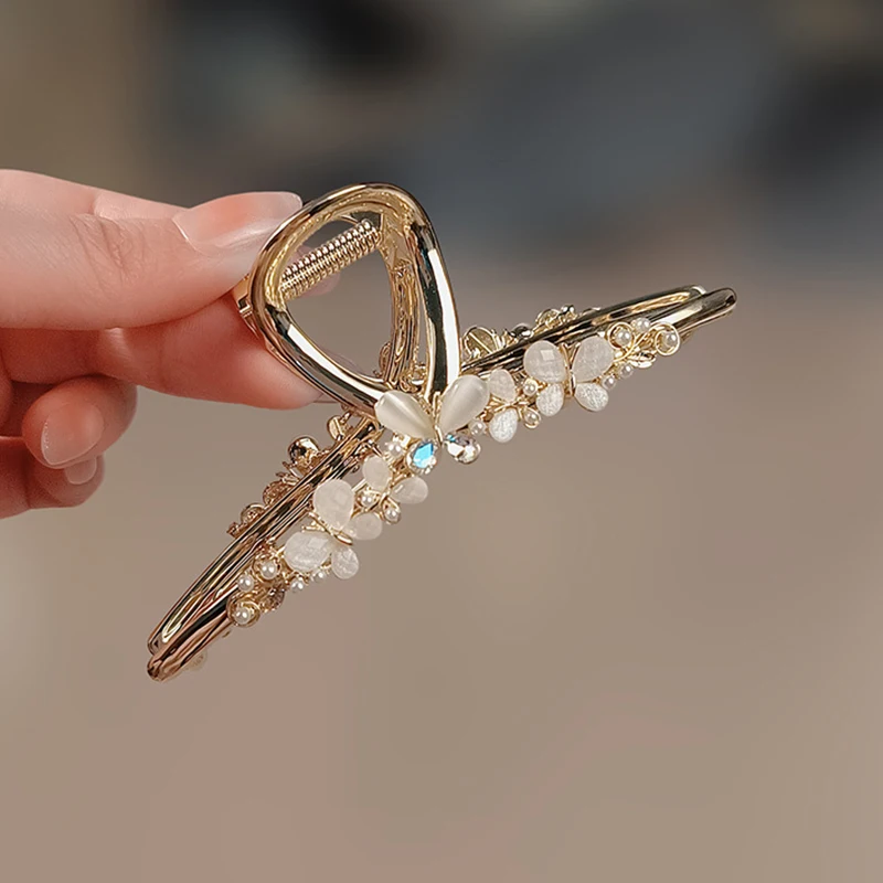 Temperament Glaze Rhinestone Butterfly Large Hair Grip High-end Women's Metal Shark Clip Elegant Korean Style Hair Accessories view 6