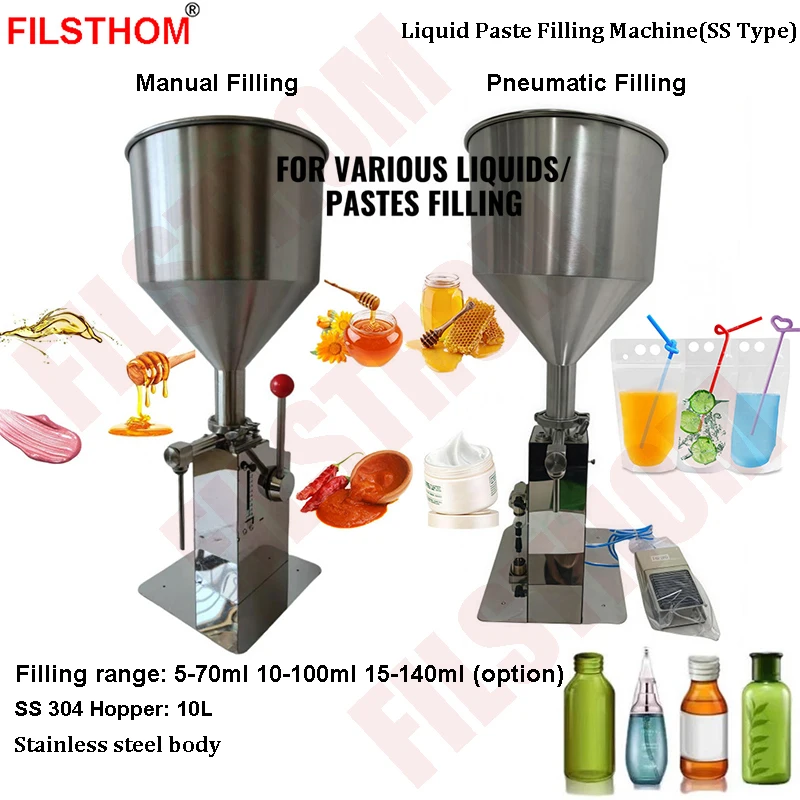 Manual Pneumatic Filling Machine For Jar Bottle Pouch Liquid Paste Beverage Juice Toothpaste Lotion Honey Oil Perfume Jam Cream