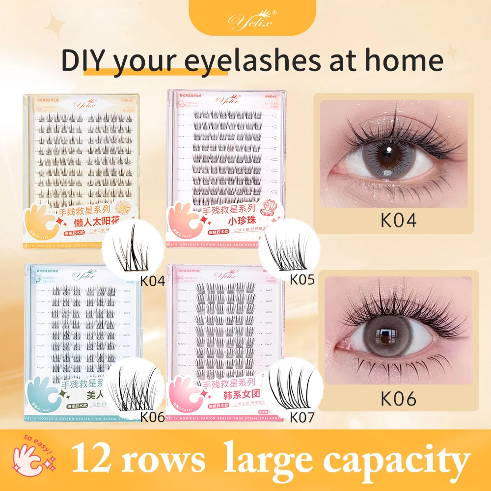 Yelix Natural Eyelash Clusters DIY Manga Lashes Transparent Terrier Strands Eyelash Soft False Eyelashes Daily Makeup