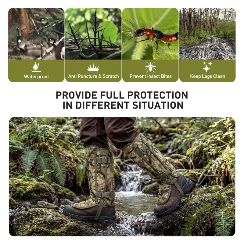 Waterproof Anti Snake Bite Gaiters 12 PE Plates Camo Leg Armor Adjustable Buckles for Hunting Hiking Trekking