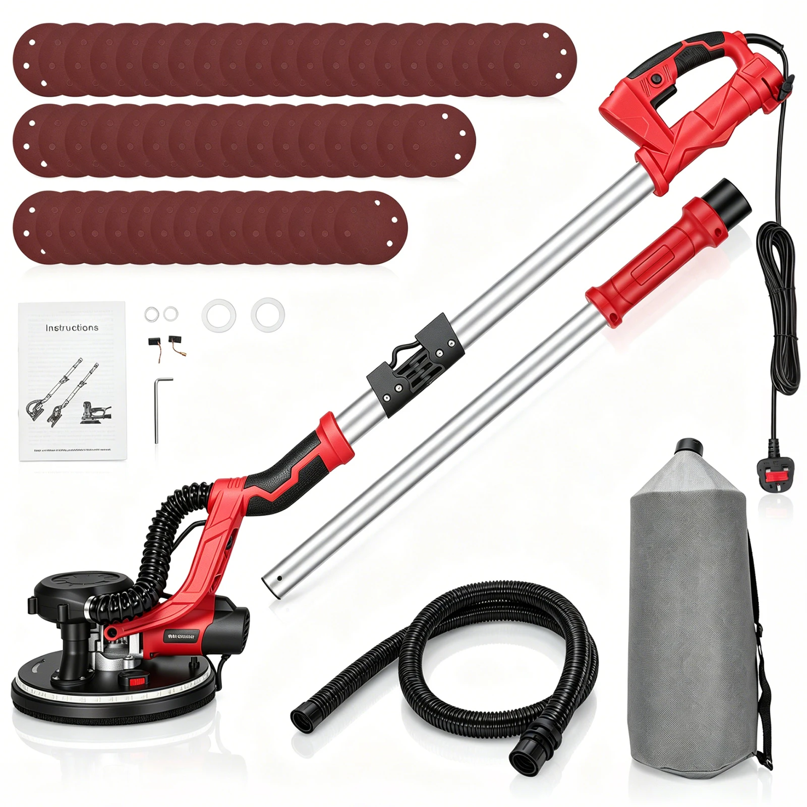 1550W Trockenbauschleifer, 5 Geschwindigkeiten, 950-2100 U/min, Elektrischer Trockenbauschleifer, klappbarer Trockenbauschleifer mit Teleskopgriff