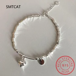 925 Silver Love Heart Elbow Beaded Bracelet for Women Simple Daily Sweet Hand Jewelry Accessories pulseras mujer DD-TB03