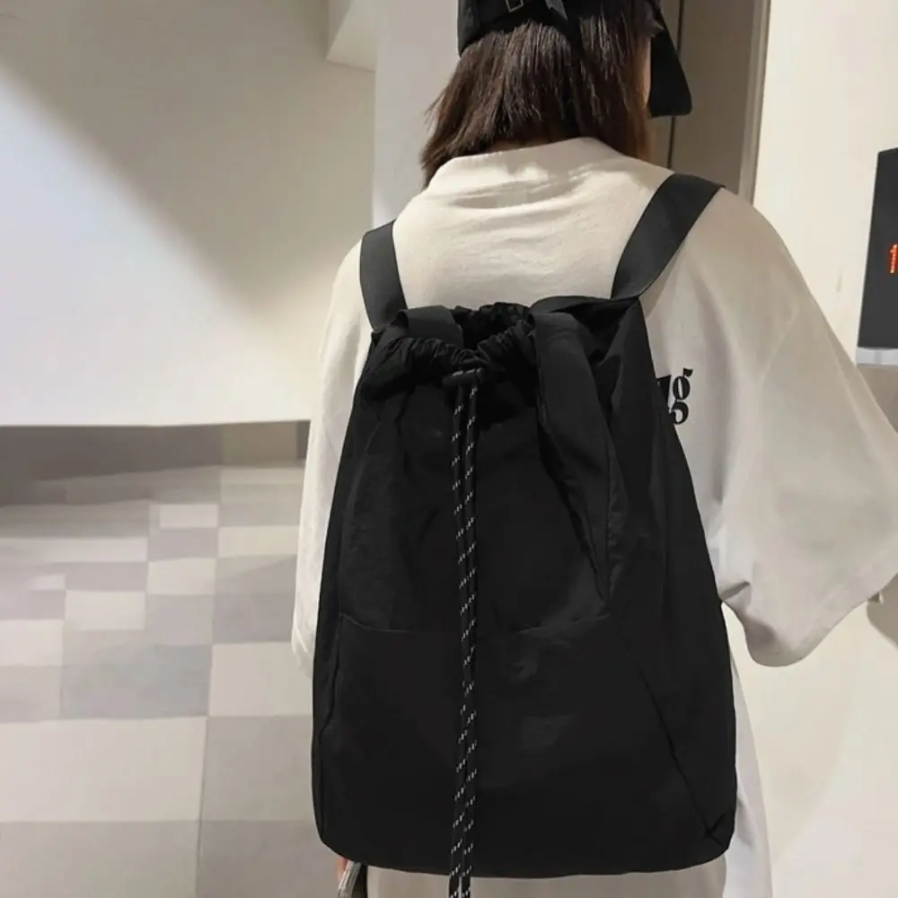 Large Capacity Nylon Drawstring Backpack with Handle Double Shoulder Drawstring Shoulder Bag Polyester Waterproof