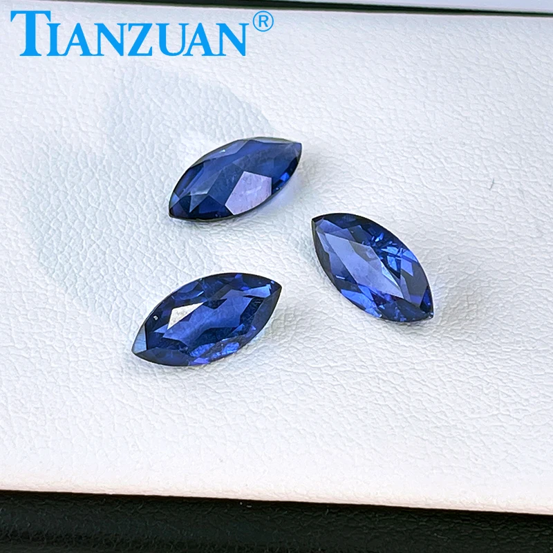 Lab Grown Sapphire Marquise Shape Cornflower Blue Sapphire Natural cut Synthetic Corundum Gemstone with inclusions loose stone