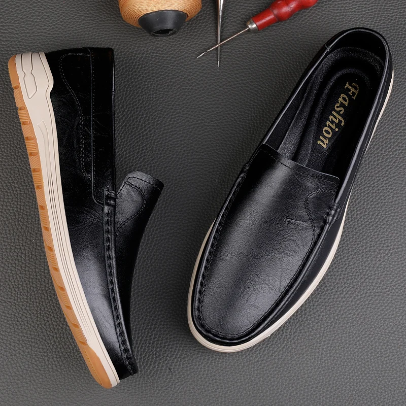 Luxury Brand Men\'s Loafer Shoes Genuine Leather Shoes Slip-on Business Shoe Wedding Shoes High Quality Man Breathable Drive Flat